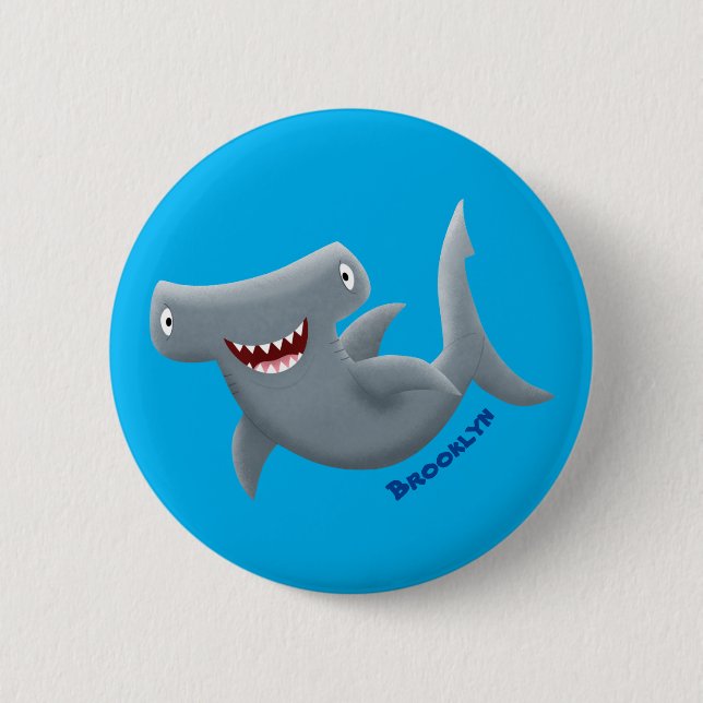Funny cute Hammerhead shark cartoon  2 Inch Round Button (Front)