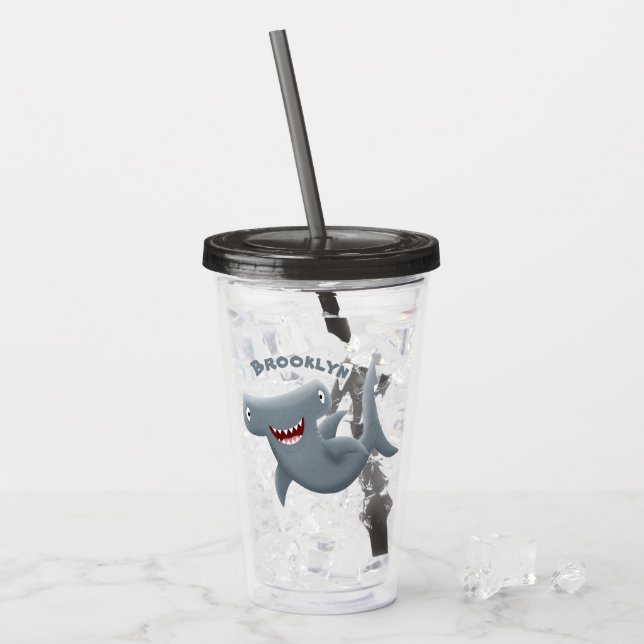 Funny cute Hammerhead shark cartoon Acrylic Tumbler (Front Ice)