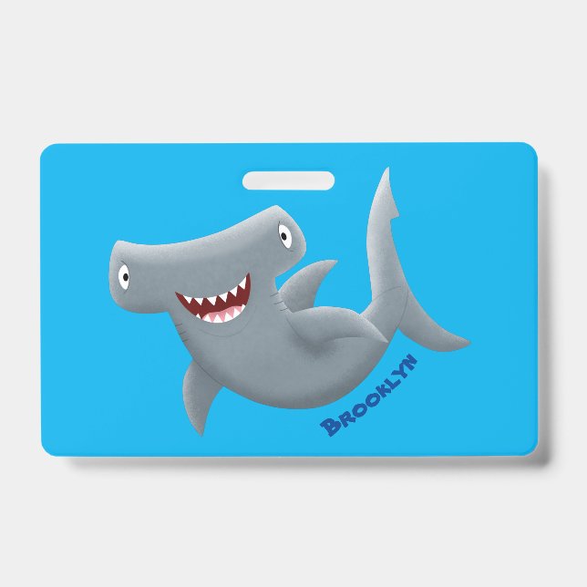 Funny cute Hammerhead shark cartoon Badge (Front)