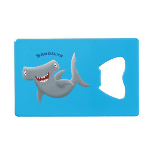 Funny cute Hammerhead shark cartoon  Credit Card Bottle Opener
