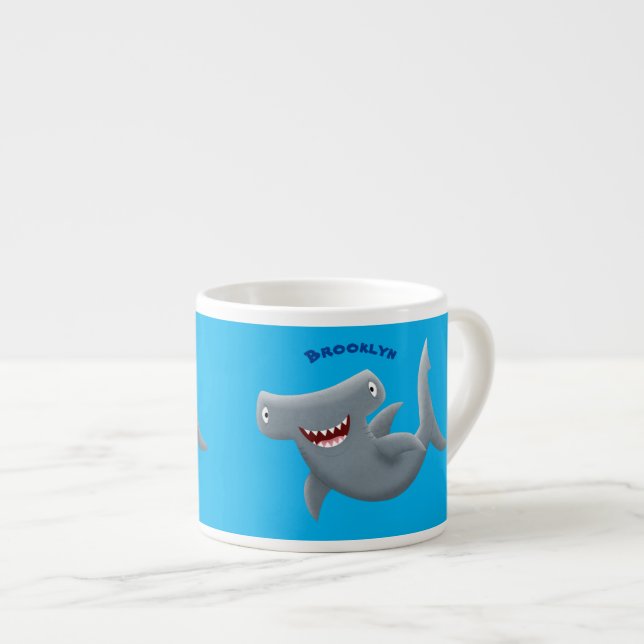 Funny cute Hammerhead shark cartoon  Espresso Cup (Front Right)