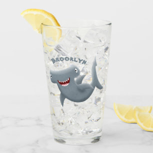 Funny cute Hammerhead shark cartoon Glass
