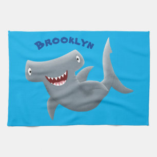 Funny cute Hammerhead shark cartoon  Kitchen Towel