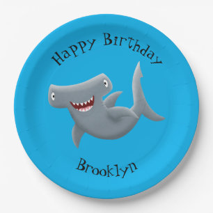 Funny cute Hammerhead shark cartoon Paper Plate