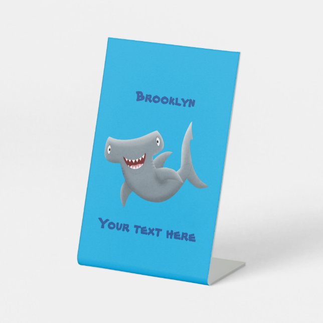 Funny cute Hammerhead shark cartoon Pedestal Sign (Front)