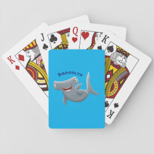 Funny cute Hammerhead shark cartoon Playing Cards