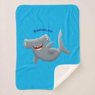Funny cute Hammerhead shark cartoon Sherpa Blanket