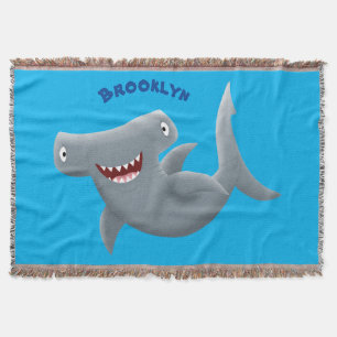 Funny cute Hammerhead shark cartoon Throw Blanket
