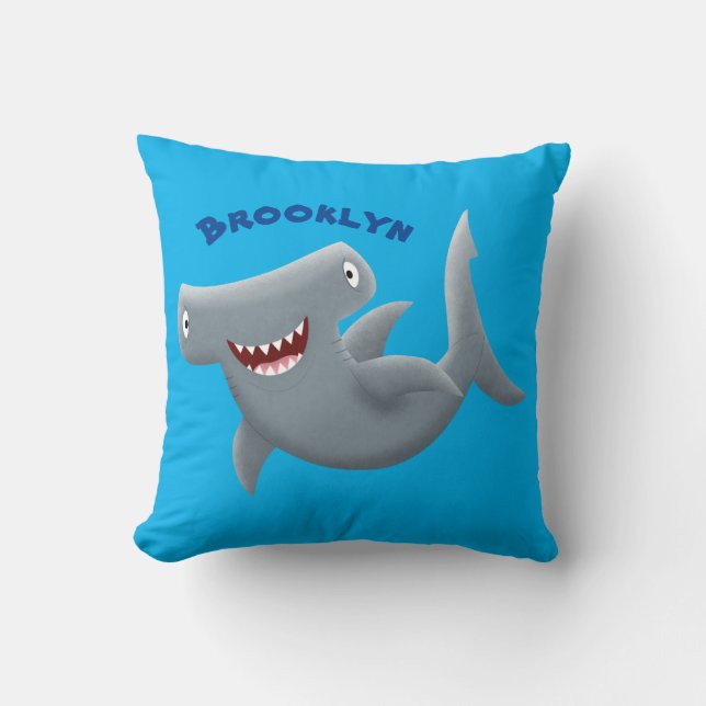 Funny cute Hammerhead shark cartoon Throw Pillow (Front)