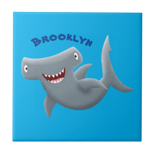 Funny cute Hammerhead shark cartoon  Tile (Front)