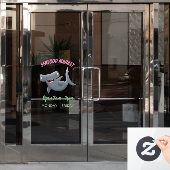 Funny cute Hammerhead shark cartoon Window Cling (Office Door)