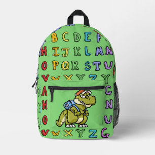 Funny cute hand drawn dinosaur and alphabets green printed backpack