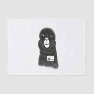 Funny Cute Hand Drawn Llama in Black and White Tissue Paper