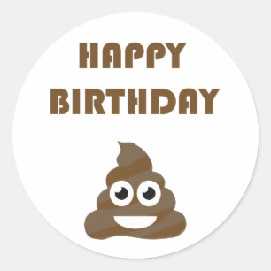 Funny Cute Happy Birthday Party Poop Emoji Classic Round Sticker