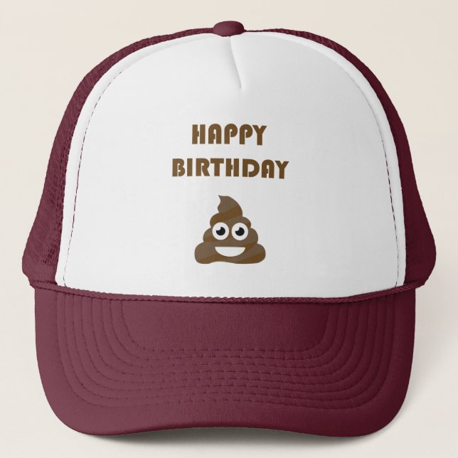 Funny Cute Happy Birthday Party Poop Emoji Trucker Hat (Front)