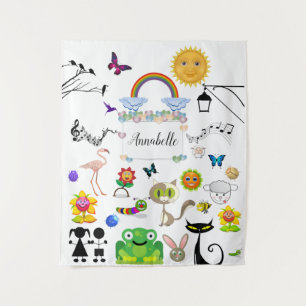 Funny Cute Happy Cartoon Characters Personalize Tapestry