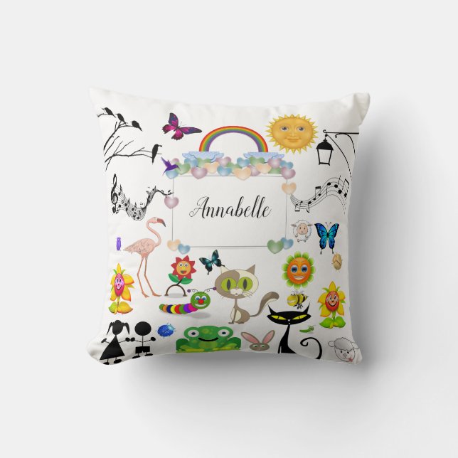 Funny Cute Happy Cartoon Characters Personalize Throw Pillow (Front)