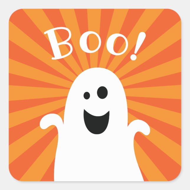 Funny Cute Happy Ghost Boo Halloween Party Decor Square Sticker (Front)