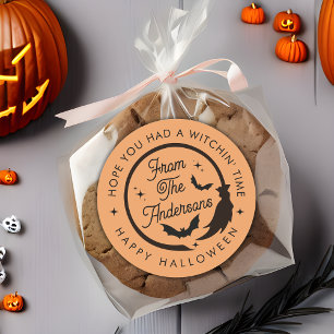 Funny Cute Happy Halloween Trick or Treat Bats Classic Round Sticker