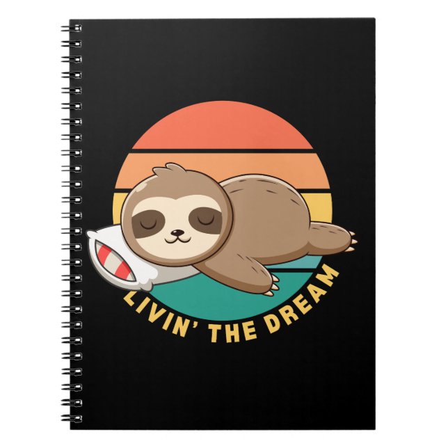 Funny Cute Happy Sleeping Sloth Notebook (Front)