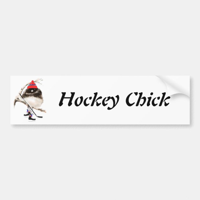 Funny, Cute Hockey Chick, Sport Bird Bumper Sticker (Front)