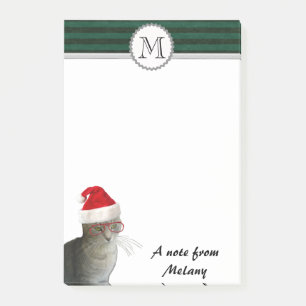 Funny cute Holiday santa cat monogram Post-it Notes