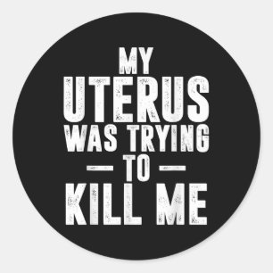 Funny Cute Hysterectomy My Uterus Was Trying To Ki Classic Round Sticker
