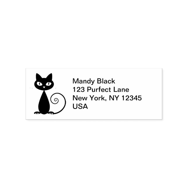 Funny Cute I've Moved Black Cat Announcement Rubber Stamp (Imprint)