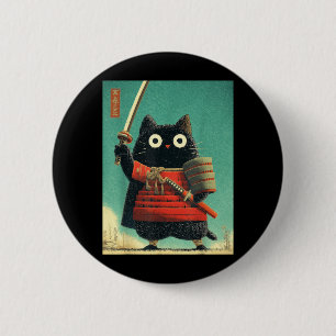 Funny Cute Japanese Cat Samurai Sumi-e Katana 2 Inch Round Button