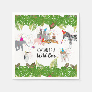 Funny & Cute Jungle Animals at Party Wild One Napkin
