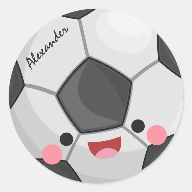 Funny Cute Kawaii Soccer Ball Kids Personalized   Classic Round Sticker (Front)