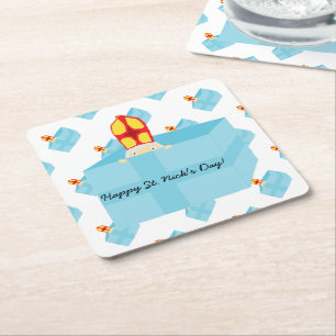 Funny Cute Kids Art St. Nicholas Sinterklaas Square Paper Coaster