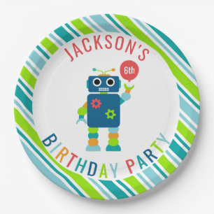 Funny Cute Kids Colourful Robot Birthday Party Paper Plate