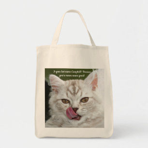 Funny, Cute Kitten Licking His Chops Tote Bag