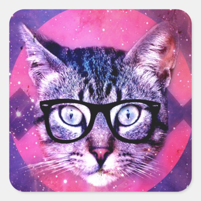 Funny Cute Kitty Glasses Cat Square Sticker (Front)
