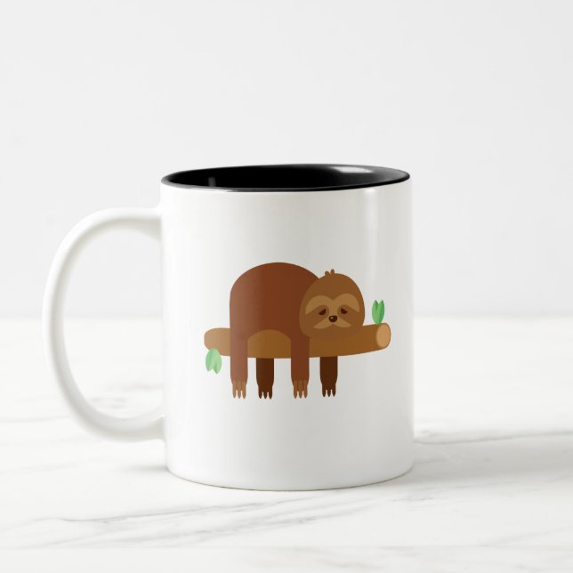 Funny Cute Lazy Sloth Gift Two-Tone Coffee Mug (Left)