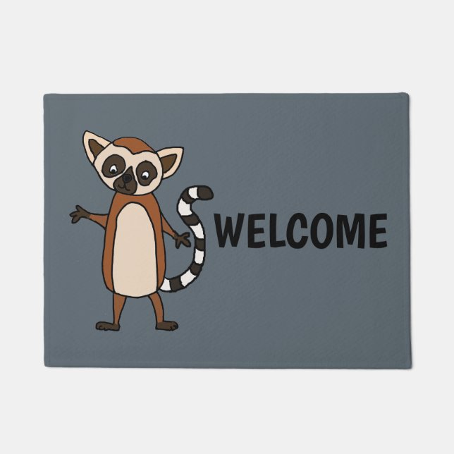 Funny Cute Lemur Cartoon Doormat (Front)