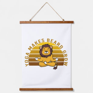 Funny cute lion doing yoga. funny yoga poses  hanging tapestry