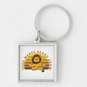 Funny cute lion doing yoga. funny yoga poses keychain