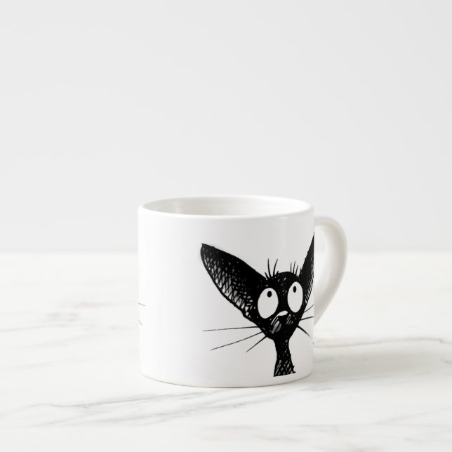 Funny Cute Little Black Cat Art Espresso Cup (Front Right)