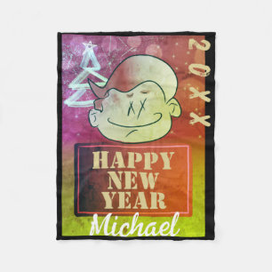 Funny Cute Little Cartoon Boy Happy New Year T Shi Fleece Blanket