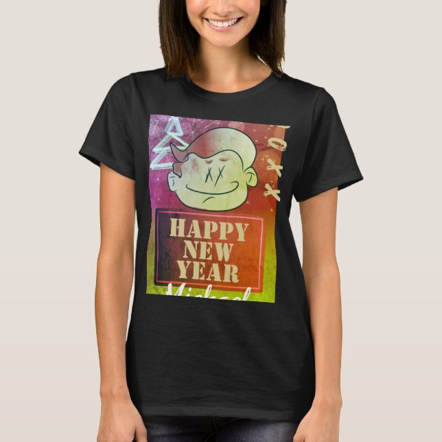 Funny Cute Little Cartoon Boy Happy New Year T Shi T-Shirt (Front)