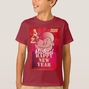 Funny Cute Little Cartoon Boy Happy New Year T-Shirt