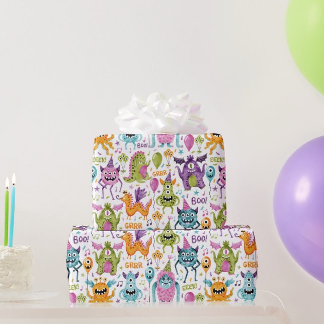 Funny Cute Little Monster Birthday Party  Wrapping Paper (Party Gifts)