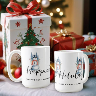 Funny Cute MInimal Snowman Frosted Forest Xmas Coffee Mug