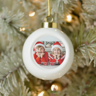 Funny, Cute, Modern Family Photo Christmas Ceramic Ball Christmas Ornament
