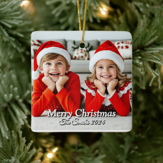 Funny, Cute, Modern Family Photo Christmas Ceramic Ornament