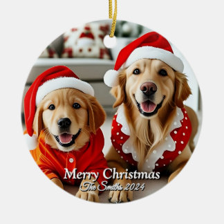 Funny, Cute, Modern Family Photo Christmas Ceramic Ornament