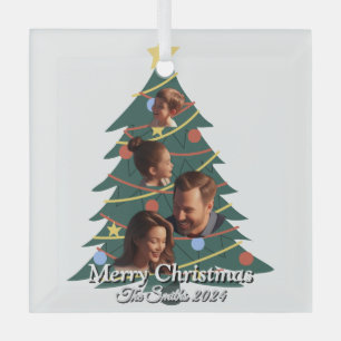 Funny, Cute, Modern Family Photo Christmas Glass Ornament