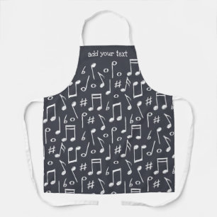 Funny Cute Modern White Musical Notes Pattern Apron